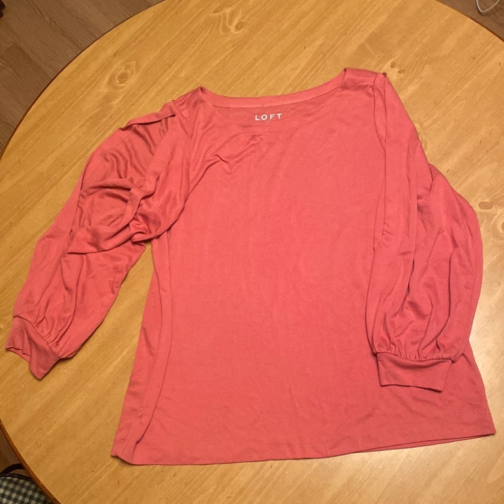 Loft Women’s Large Pink Slit 3/4 Sleeve Shirt Blouse Crew Neck